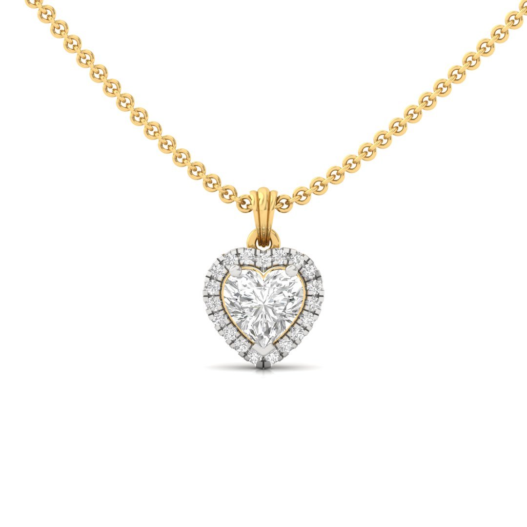 Heart Cut Diamond Halo Pendant (Without Chain) | Lab Grown CVD Diamond Necklace Pendant with Round Accents | 925 Silver | 10K | 14K | 18K - Gold Main View