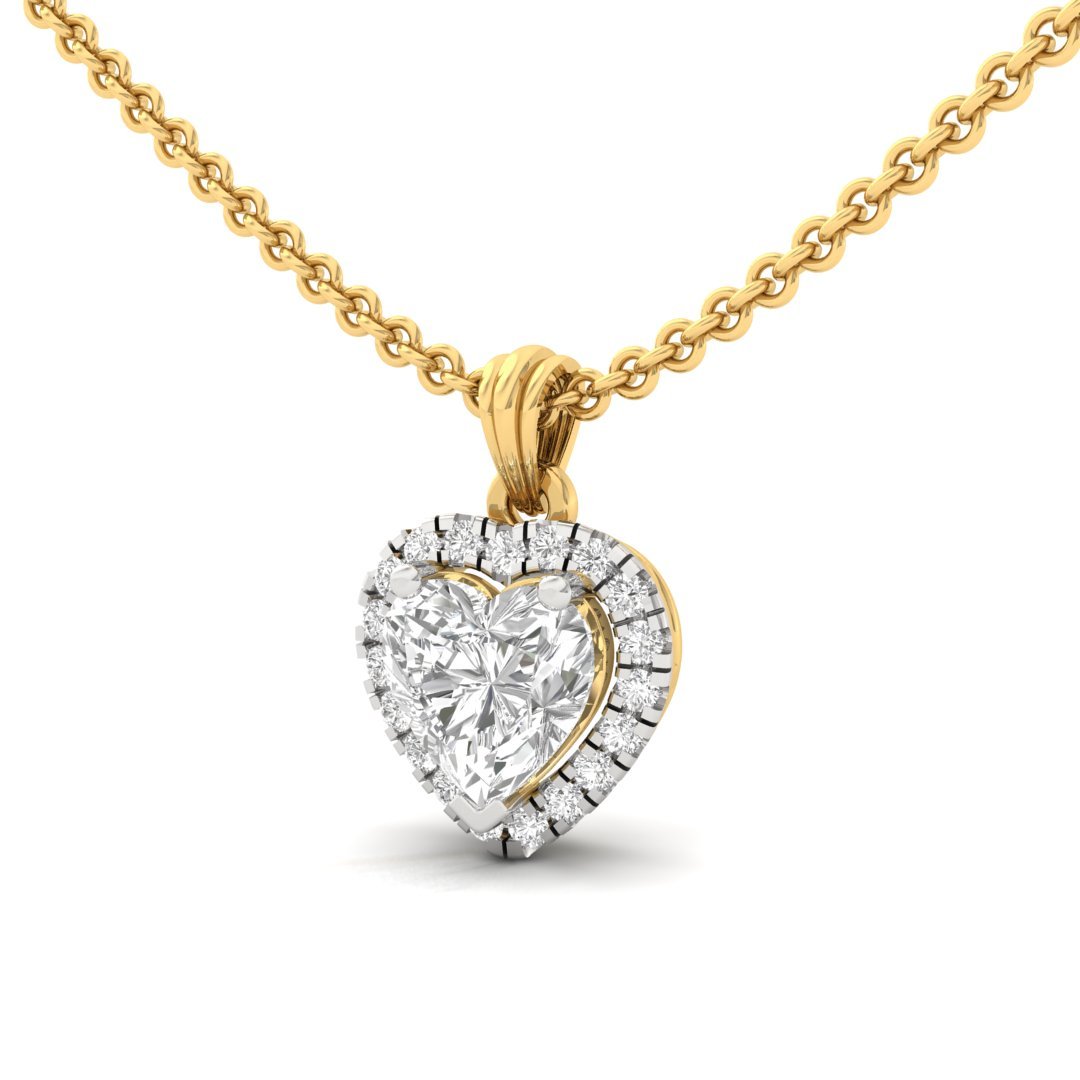 Heart Cut Diamond Halo Pendant (Without Chain) | Lab Grown CVD Diamond Necklace Pendant with Round Accents | 925 Silver | 10K | 14K | 18K - View 2