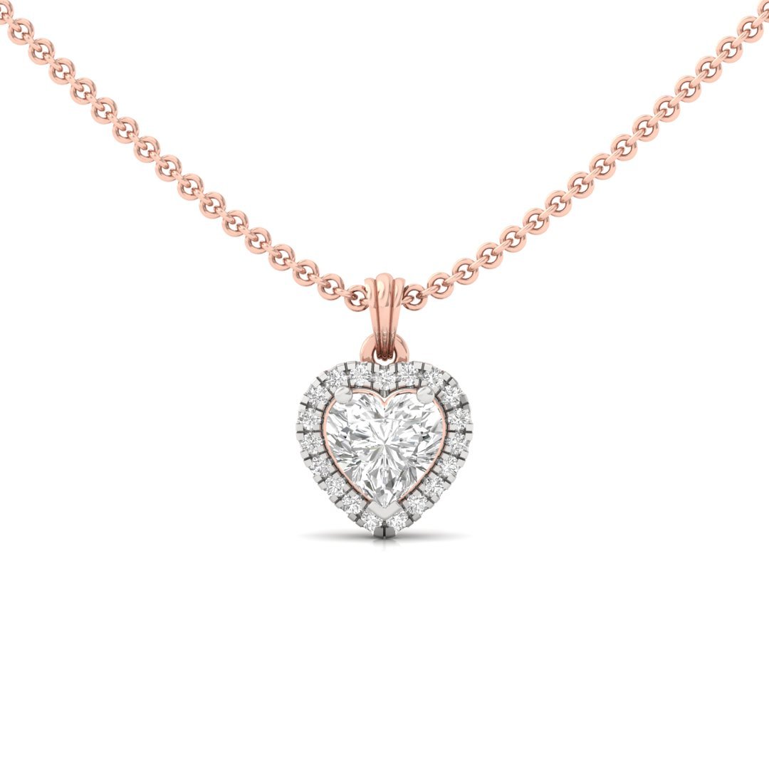 Heart Cut Diamond Halo Pendant (Without Chain) | Lab Grown CVD Diamond Necklace Pendant with Round Accents | 925 Silver | 10K | 14K | 18K - Rose Gold Main View