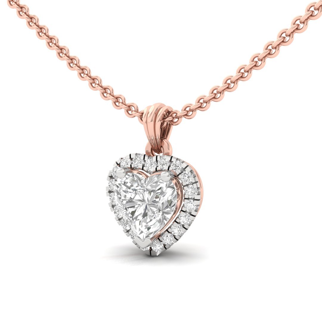 Heart Cut Diamond Halo Pendant (Without Chain) | Lab Grown CVD Diamond Necklace Pendant with Round Accents | 925 Silver | 10K | 14K | 18K - View 2