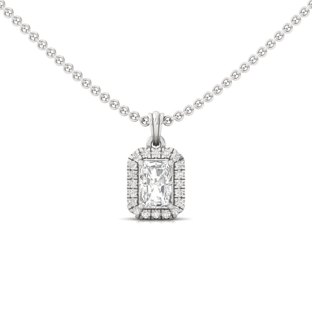 Radiant Cut Diamond Halo Pendant (Without Chain) | Lab Grown CVD Diamond Necklace Pendant with Round Accents | 925 Silver | 10K | 14K | 18K - Main View