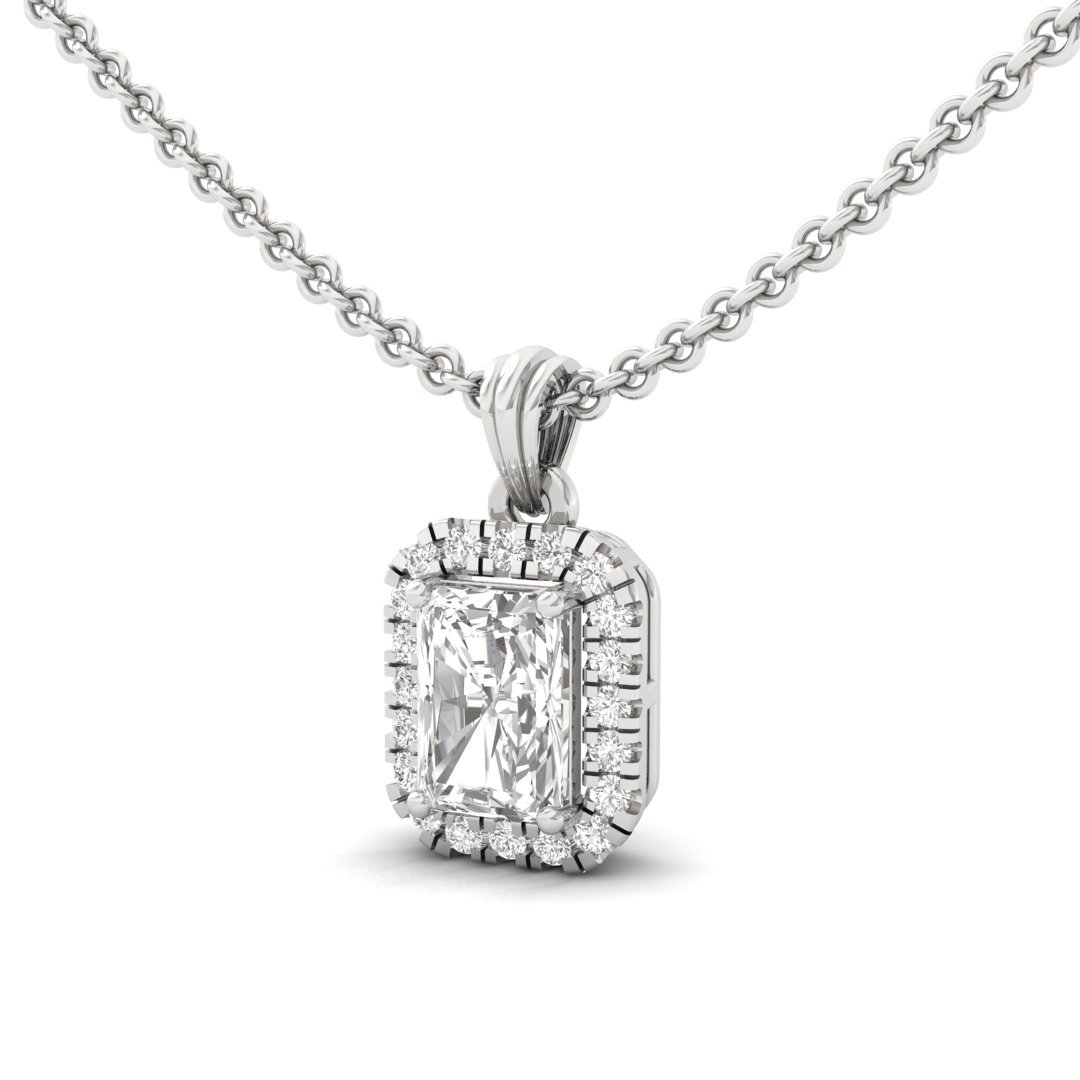 Radiant Cut Diamond Halo Pendant (Without Chain) | Lab Grown CVD Diamond Necklace Pendant with Round Accents | 925 Silver | 10K | 14K | 18K - View 2