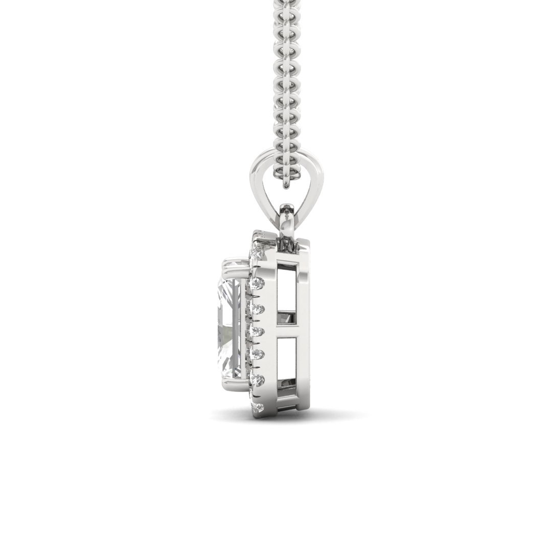 Radiant Cut Diamond Halo Pendant (Without Chain) | Lab Grown CVD Diamond Necklace Pendant with Round Accents | 925 Silver | 10K | 14K | 18K - View 3