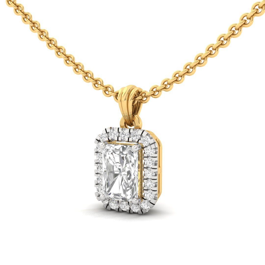 Radiant Cut Diamond Halo Pendant (Without Chain) | Lab Grown CVD Diamond Necklace Pendant with Round Accents | 925 Silver | 10K | 14K | 18K - View 2