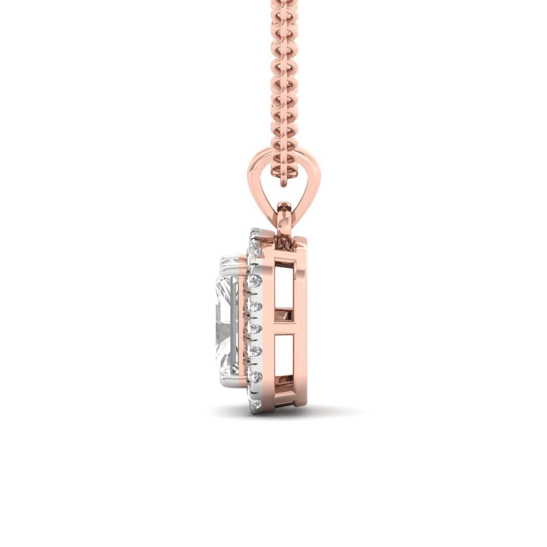 Radiant Cut Diamond Halo Pendant (Without Chain) | Lab Grown CVD Diamond Necklace Pendant with Round Accents | 925 Silver | 10K | 14K | 18K - View 3