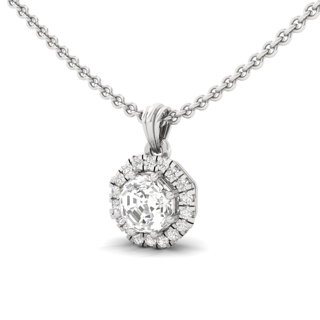 Octagon Cut Diamond Halo Pendant (Without Chain) | Lab Grown CVD Diamond Pendant with Round Accents | 925 Silver | 10K | 14K | 18K - View 2