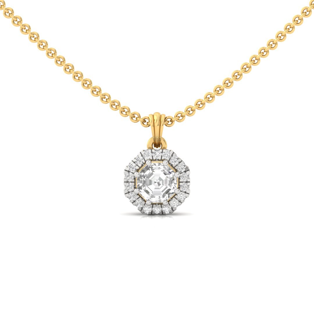 Octagon Cut Diamond Halo Pendant (Without Chain) | Lab Grown CVD Diamond Pendant with Round Accents | 925 Silver | 10K | 14K | 18K - Gold Main View