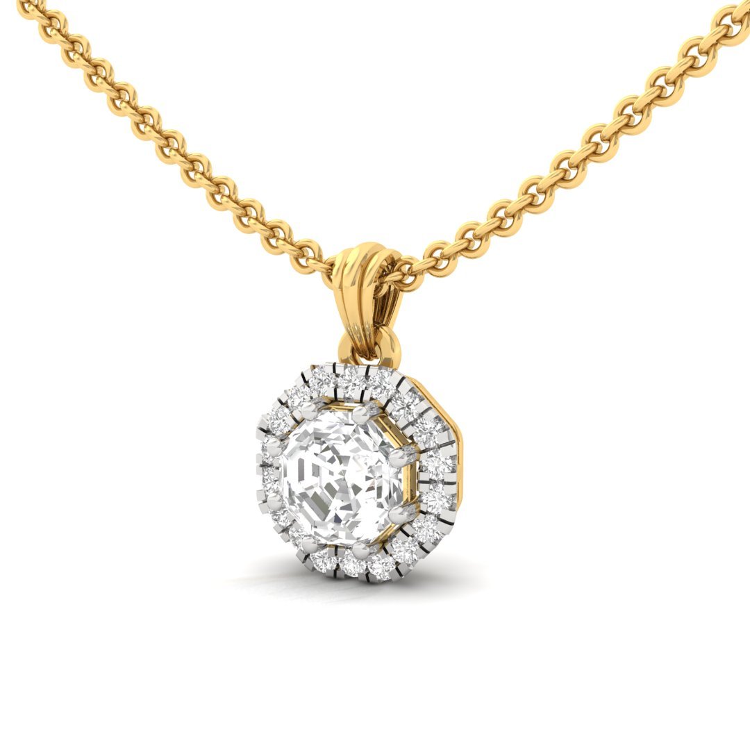 Octagon Cut Diamond Halo Pendant (Without Chain) | Lab Grown CVD Diamond Pendant with Round Accents | 925 Silver | 10K | 14K | 18K - View 2