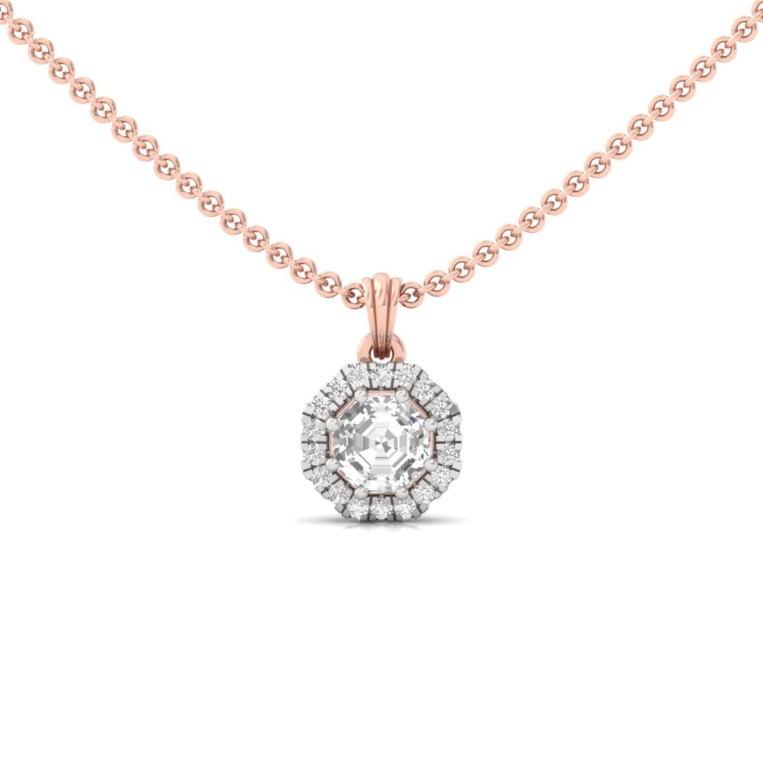 Octagon Cut Diamond Halo Pendant (Without Chain) | Lab Grown CVD Diamond Pendant with Round Accents | 925 Silver | 10K | 14K | 18K - Rose Gold Main View