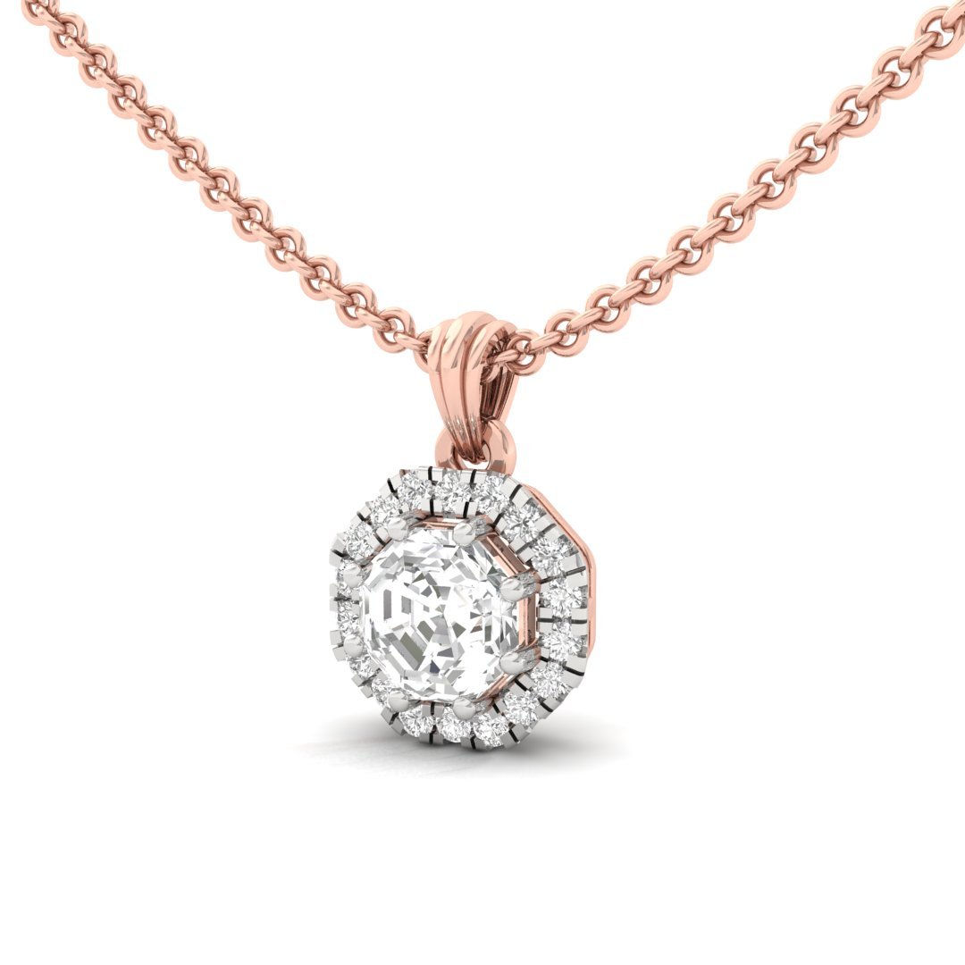 Octagon Cut Diamond Halo Pendant (Without Chain) | Lab Grown CVD Diamond Pendant with Round Accents | 925 Silver | 10K | 14K | 18K - View 2
