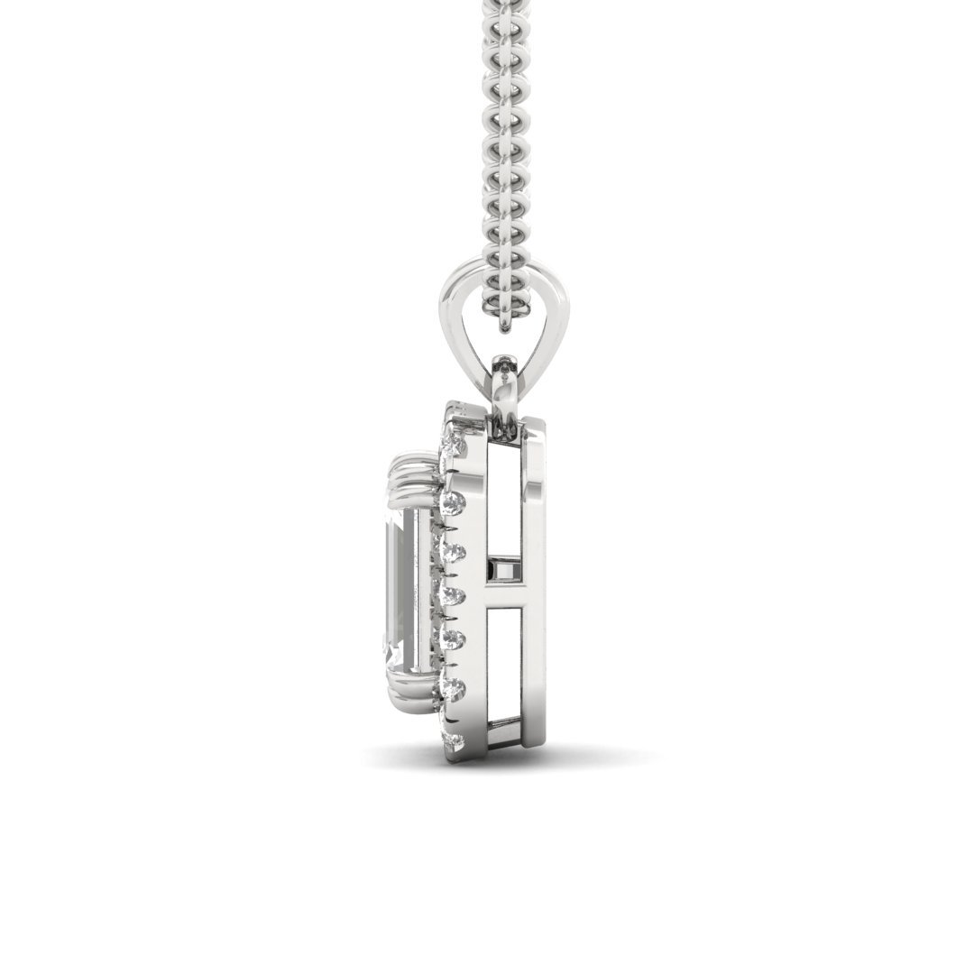 Emerald Cut Diamond Halo Pendant (Without Chain) | Lab Grown CVD Diamond Pendant with Round Accents | 925 Silver | 10K | 14K | 18K - View 3