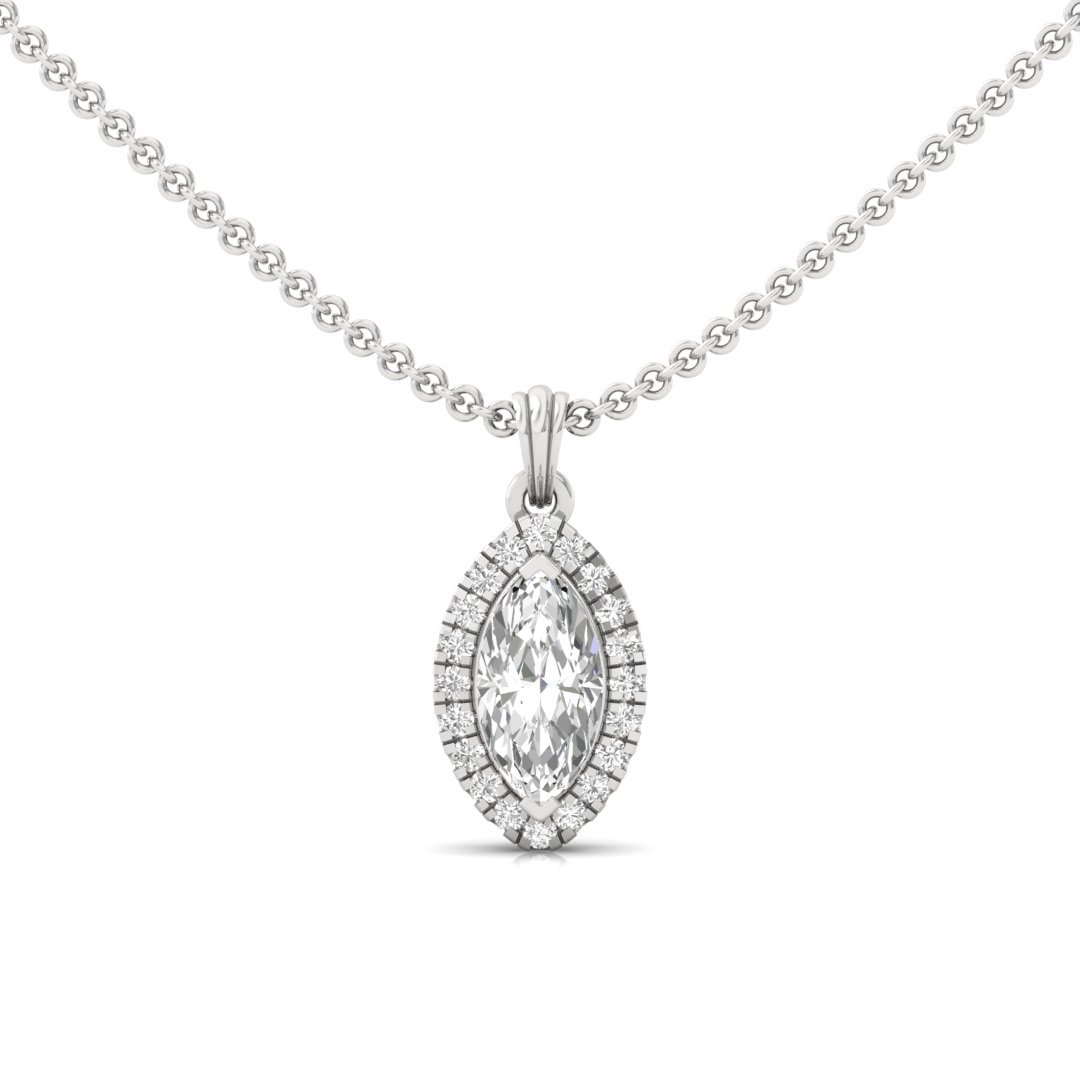 Marquise Cut Diamond Halo Pendant (Without Chain) | Lab Grown CVD Diamond Pendant with Round Accents | 925 Silver | 10K | 14K | 18K - Main View