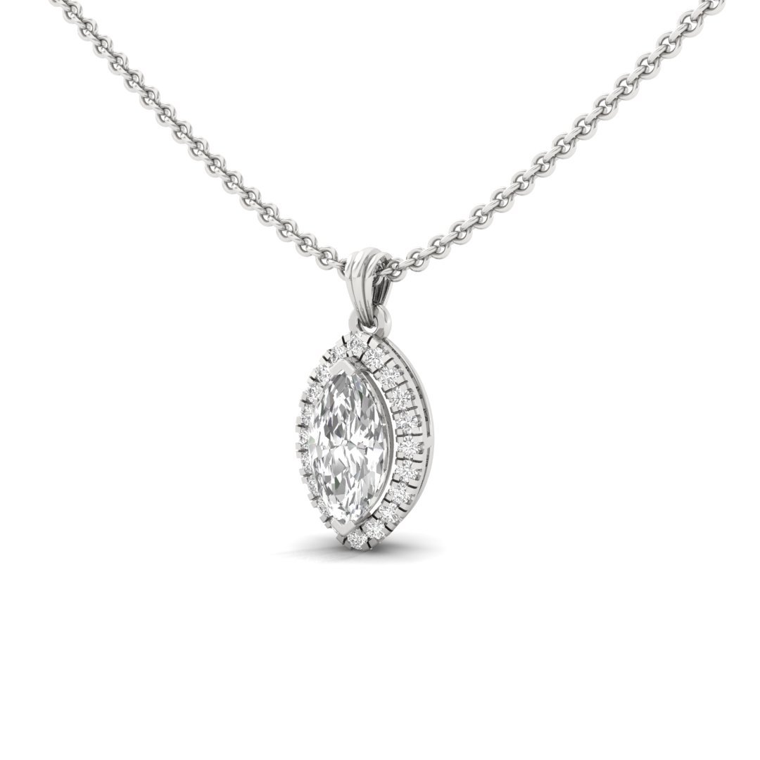 Marquise Cut Diamond Halo Pendant (Without Chain) | Lab Grown CVD Diamond Pendant with Round Accents | 925 Silver | 10K | 14K | 18K - View 2