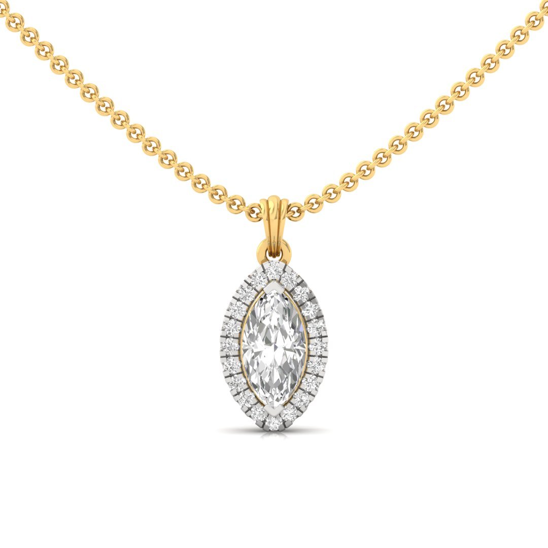 Marquise Cut Diamond Halo Pendant (Without Chain) | Lab Grown CVD Diamond Pendant with Round Accents | 925 Silver | 10K | 14K | 18K - Gold Main View