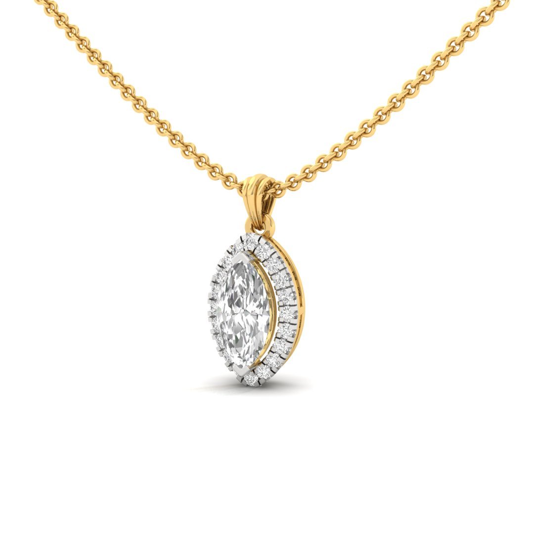 Marquise Cut Diamond Halo Pendant (Without Chain) | Lab Grown CVD Diamond Pendant with Round Accents | 925 Silver | 10K | 14K | 18K - View 2