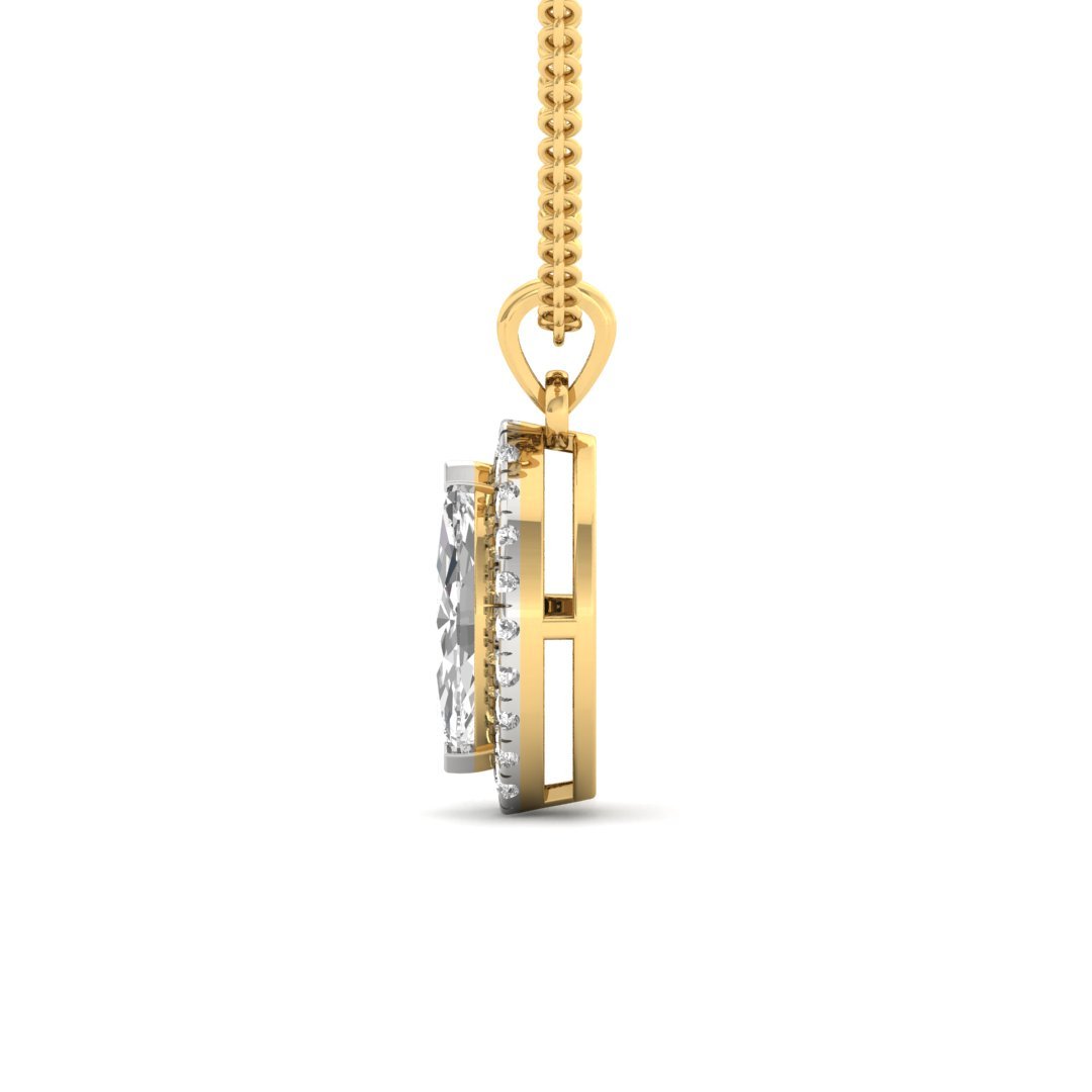 Marquise Cut Diamond Halo Pendant (Without Chain) | Lab Grown CVD Diamond Pendant with Round Accents | 925 Silver | 10K | 14K | 18K - View 3