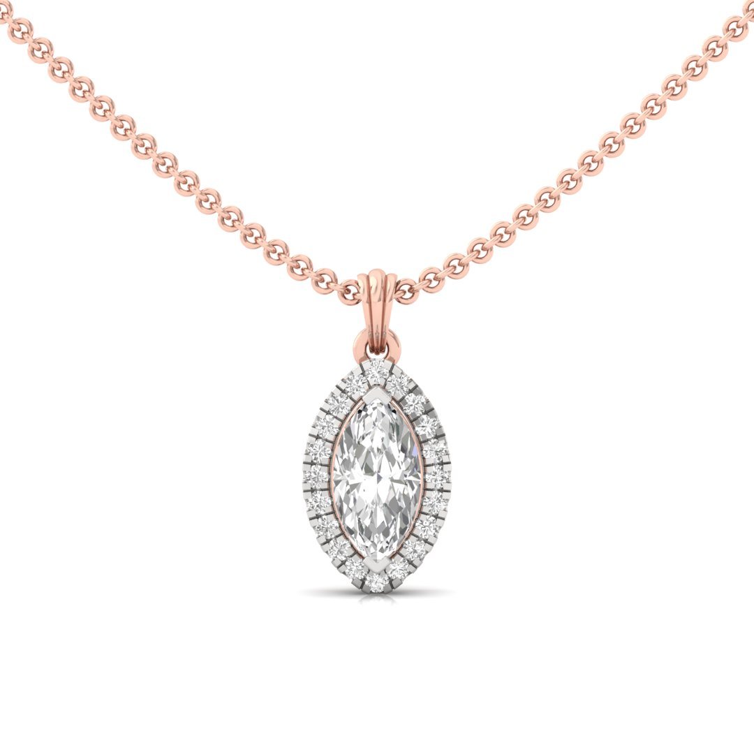 Marquise Cut Diamond Halo Pendant (Without Chain) | Lab Grown CVD Diamond Pendant with Round Accents | 925 Silver | 10K | 14K | 18K - Rose Gold Main View