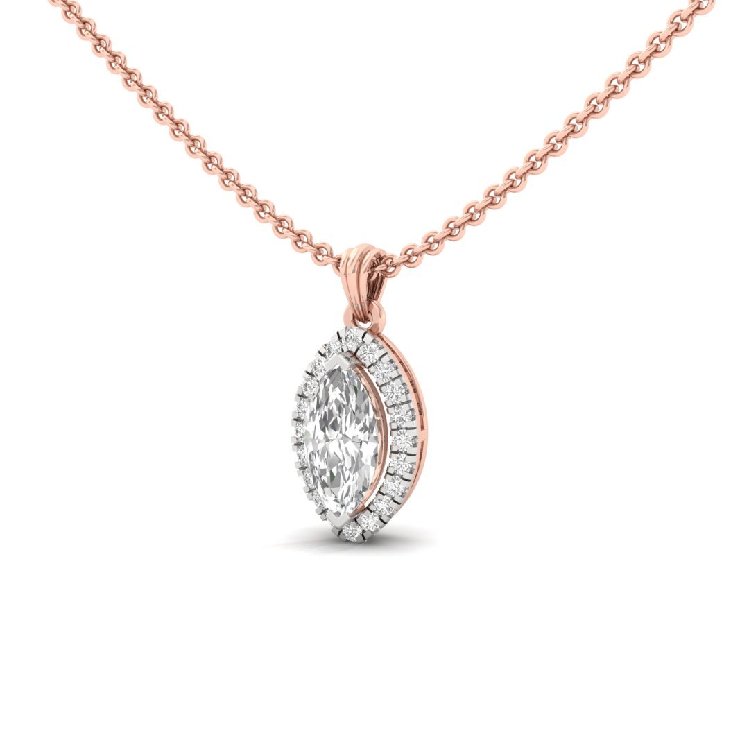 Marquise Cut Diamond Halo Pendant (Without Chain) | Lab Grown CVD Diamond Pendant with Round Accents | 925 Silver | 10K | 14K | 18K - View 2
