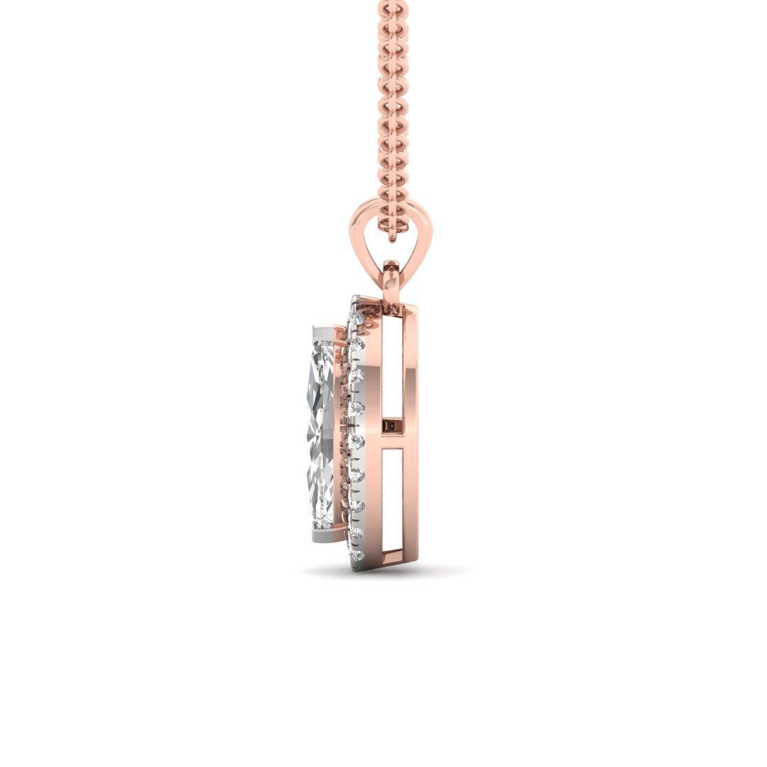 Marquise Cut Diamond Halo Pendant (Without Chain) | Lab Grown CVD Diamond Pendant with Round Accents | 925 Silver | 10K | 14K | 18K - View 3