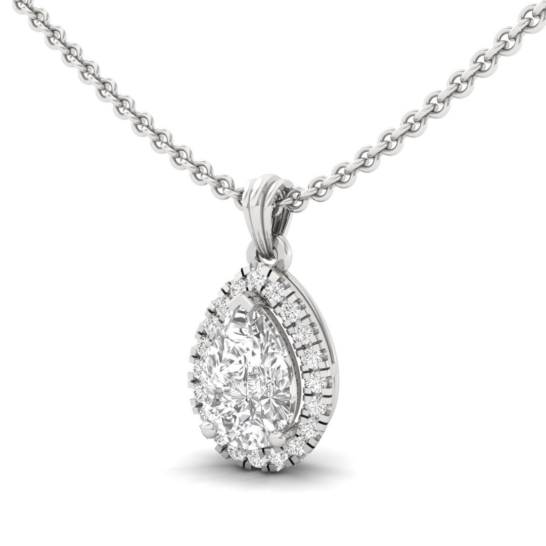 Pear Cut Diamond Halo Pendant (Without Chain) | Lab Grown CVD Diamond Pendant with Round Accents | 925 Silver | 10K | 14K | 18K - View 2