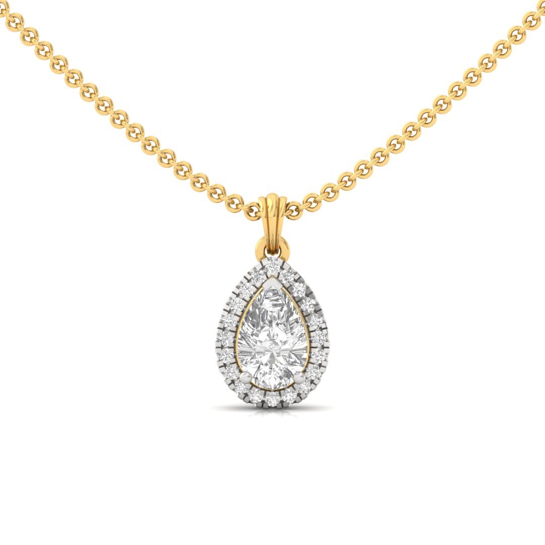 Pear Cut Diamond Halo Pendant (Without Chain) | Lab Grown CVD Diamond Pendant with Round Accents | 925 Silver | 10K | 14K | 18K - Gold Main View