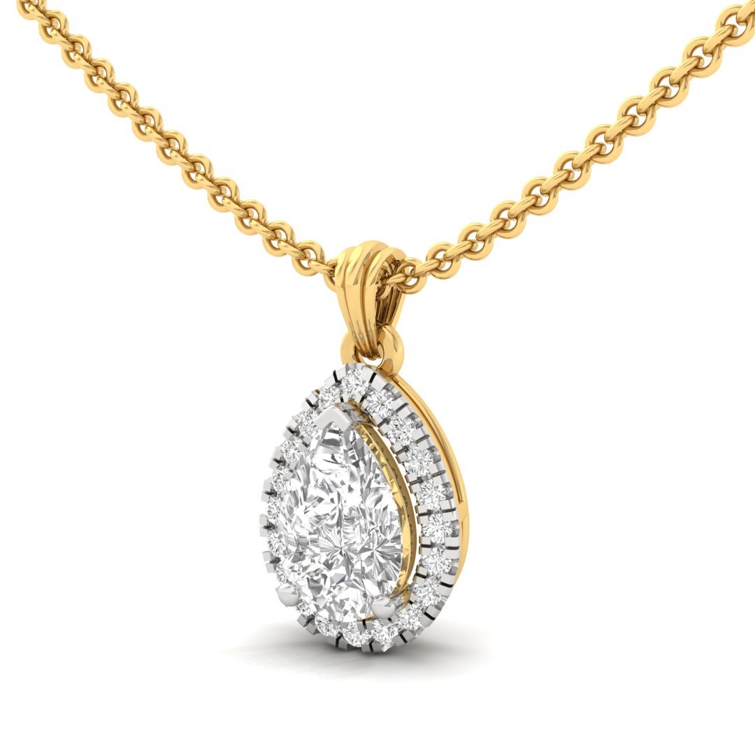 Pear Cut Diamond Halo Pendant (Without Chain) | Lab Grown CVD Diamond Pendant with Round Accents | 925 Silver | 10K | 14K | 18K - View 2