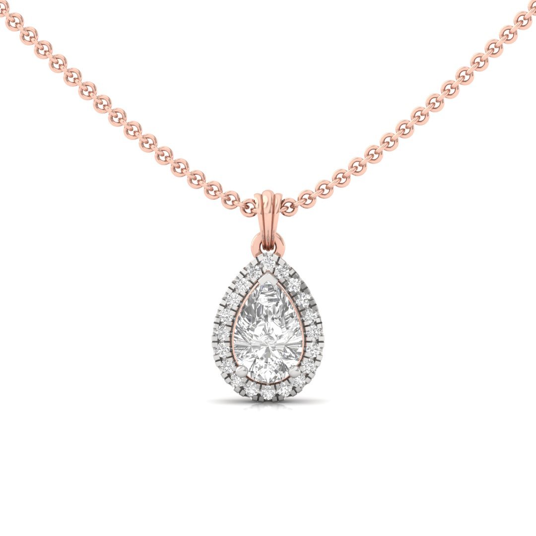 Pear Cut Diamond Halo Pendant (Without Chain) | Lab Grown CVD Diamond Pendant with Round Accents | 925 Silver | 10K | 14K | 18K - Rose Gold Main View