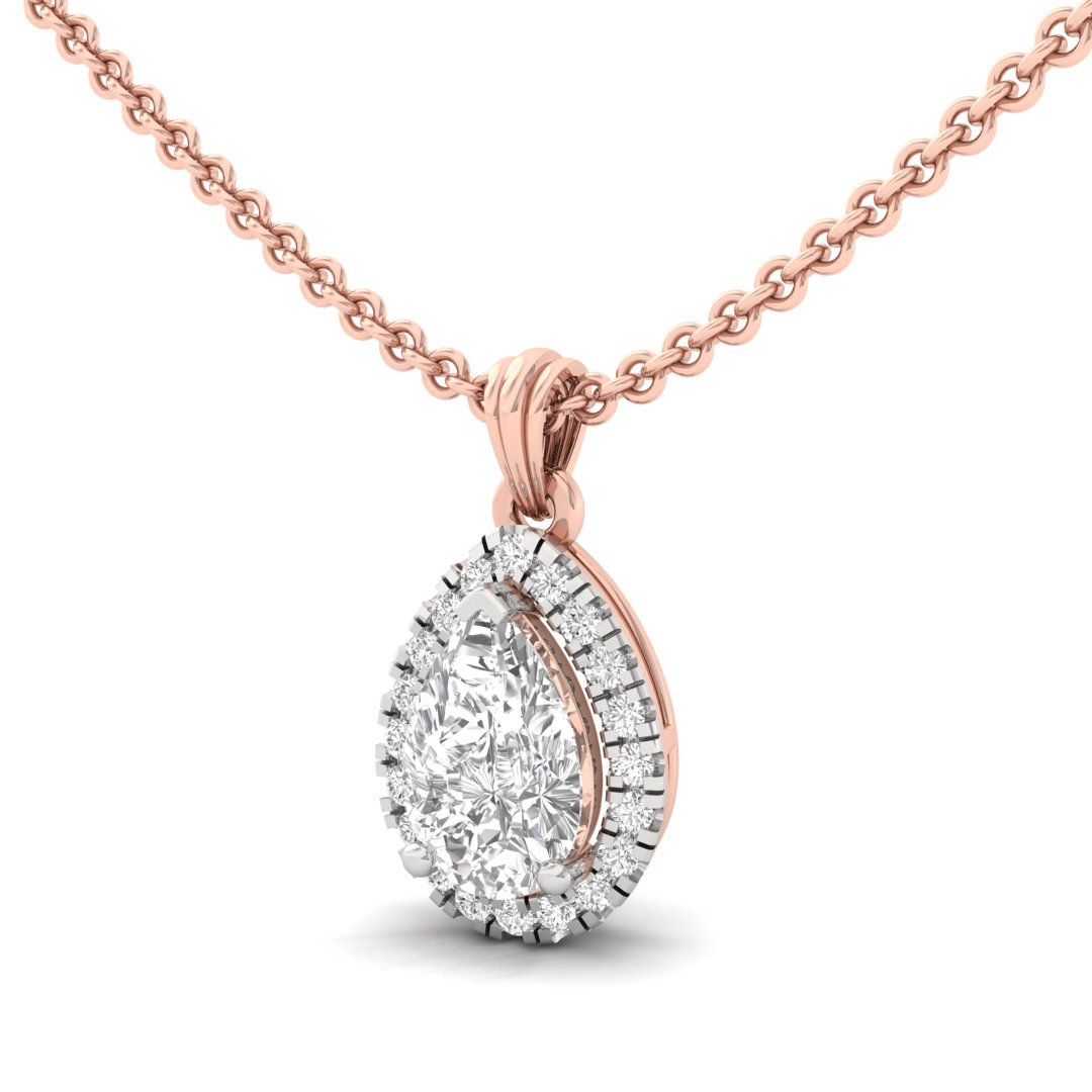 Pear Cut Diamond Halo Pendant (Without Chain) | Lab Grown CVD Diamond Pendant with Round Accents | 925 Silver | 10K | 14K | 18K - View 2