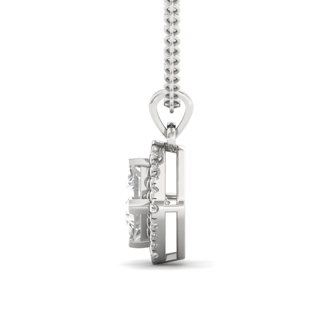 Princess Cut Diamond Halo Pendant (Without Chain) | Lab Grown CVD Diamond Pendant with Round Accents | 925 Silver | 10K | 14K | 18K - View 3