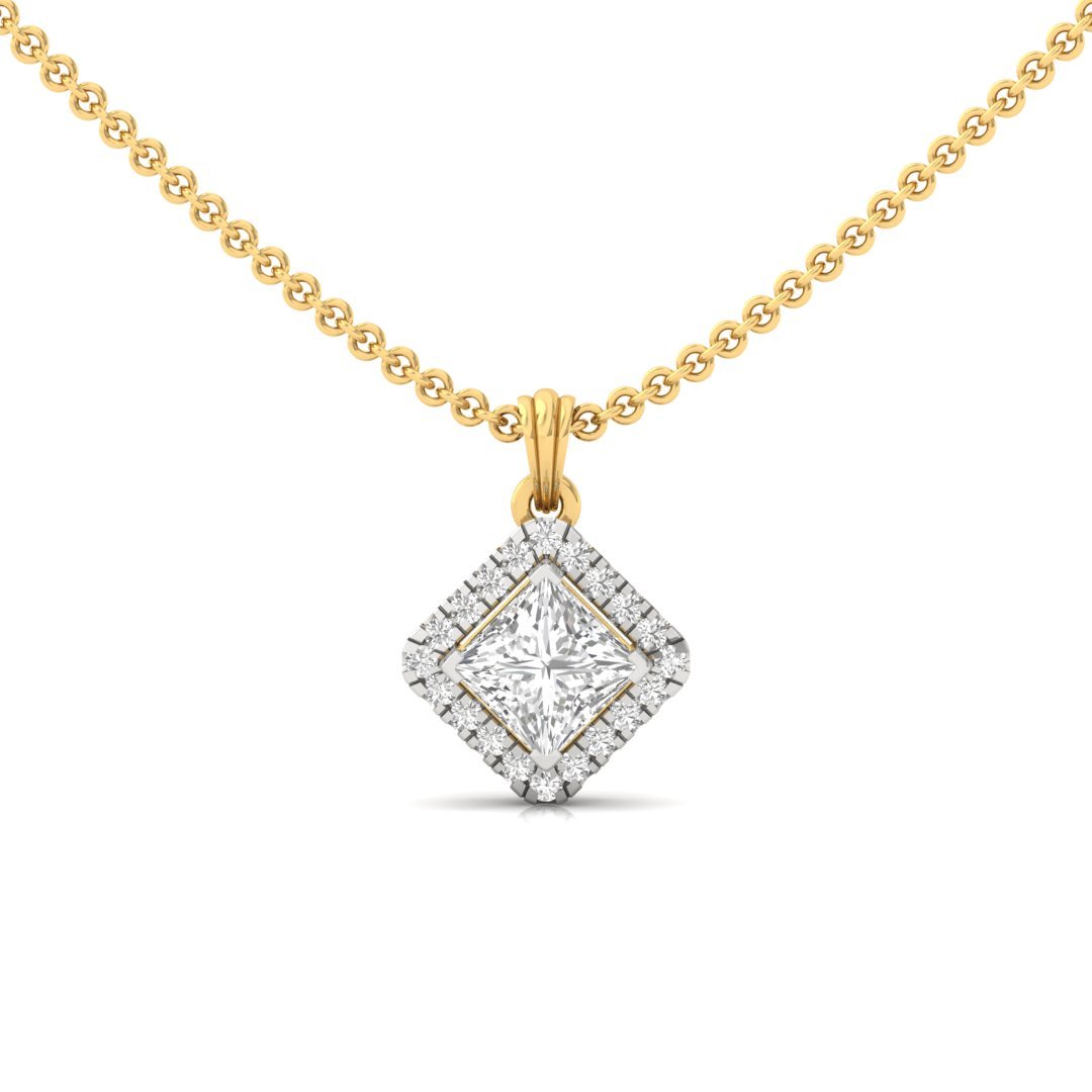 Princess Cut Diamond Halo Pendant (Without Chain) | Lab Grown CVD Diamond Pendant with Round Accents | 925 Silver | 10K | 14K | 18K - Gold Main View