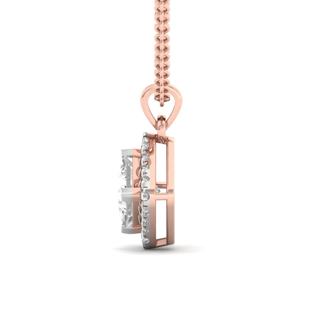 Princess Cut Diamond Halo Pendant (Without Chain) | Lab Grown CVD Diamond Pendant with Round Accents | 925 Silver | 10K | 14K | 18K - View 3