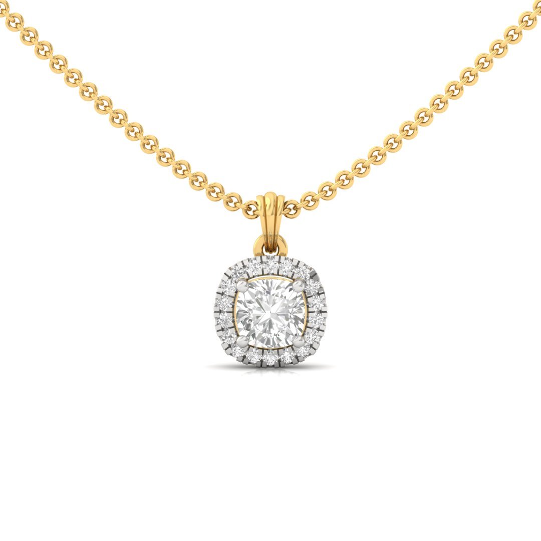 Cushion Cut Diamond Halo Pendant (Without Chain) | Lab Grown CVD Diamond Cushion Solitaire Necklace with Round Accents | 925 Silver | 10K | 14K | 18K - Gold Main View