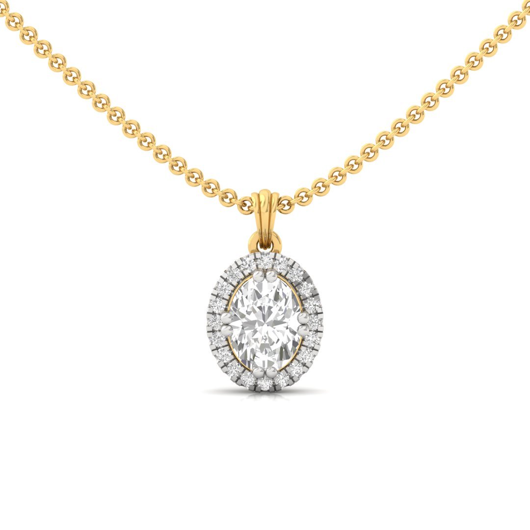Oval Cut Diamond Halo Pendant (Without Chain) | Lab Grown CVD Diamond Oval Solitaire Necklace with Round Accents | 925 Silver | 10K | 14K | 18K - Gold Main View