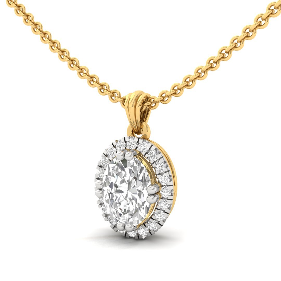 Oval Cut Diamond Halo Pendant (Without Chain) | Lab Grown CVD Diamond Oval Solitaire Necklace with Round Accents | 925 Silver | 10K | 14K | 18K - View 2