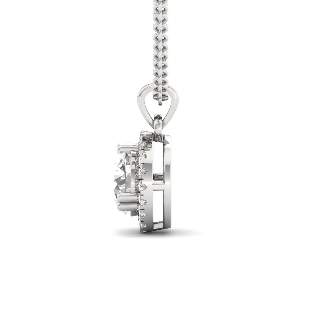 Round Cut Diamond Halo Pendant (Without Chain) | Lab Grown CVD Diamond Solitaire Necklace with Round Accent Stones | 925 Silver | 10K | 14K | 18K - View 3