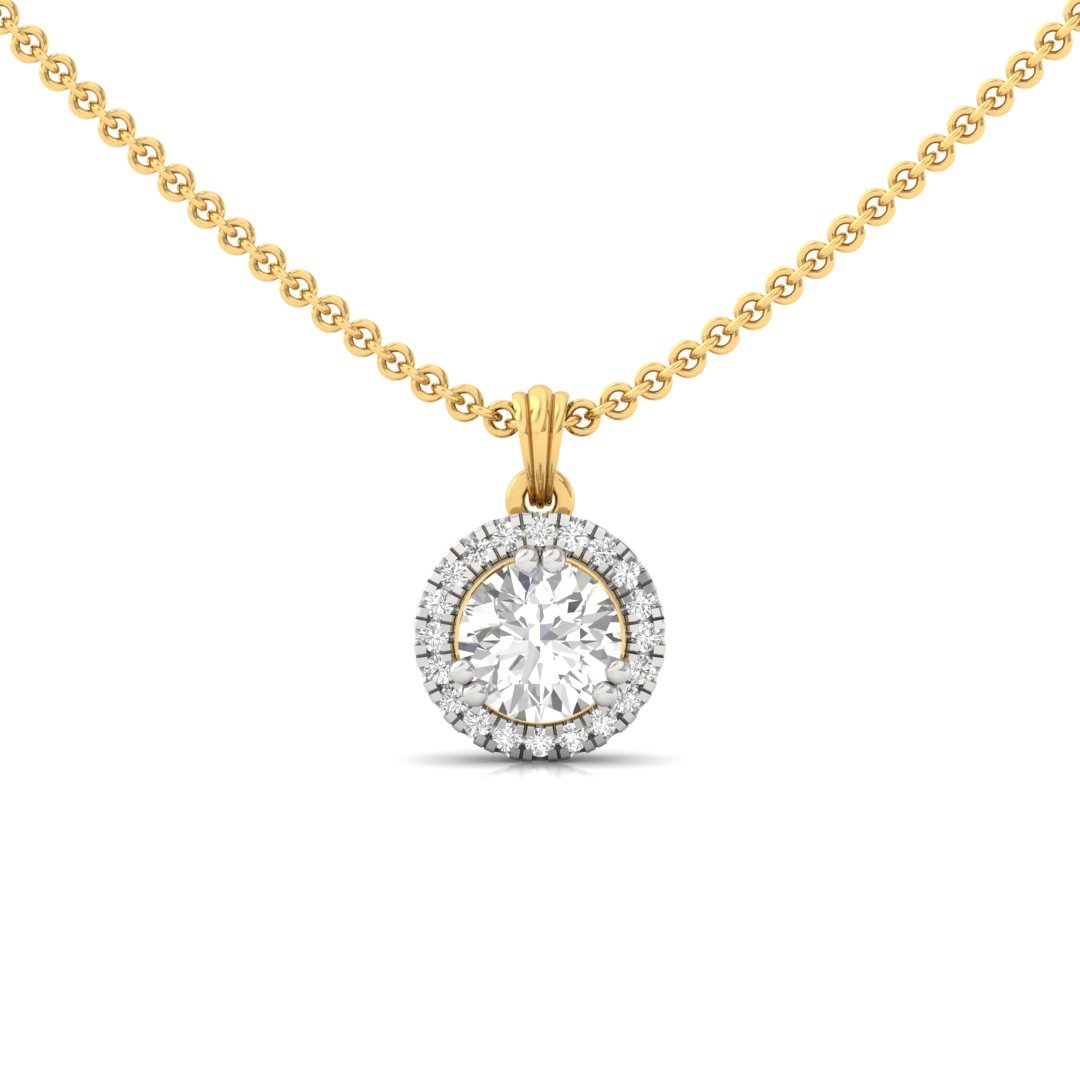 Round Cut Diamond Halo Pendant (Without Chain) | Lab Grown CVD Diamond Solitaire Necklace with Round Accent Stones | 925 Silver | 10K | 14K | 18K - Gold Main View
