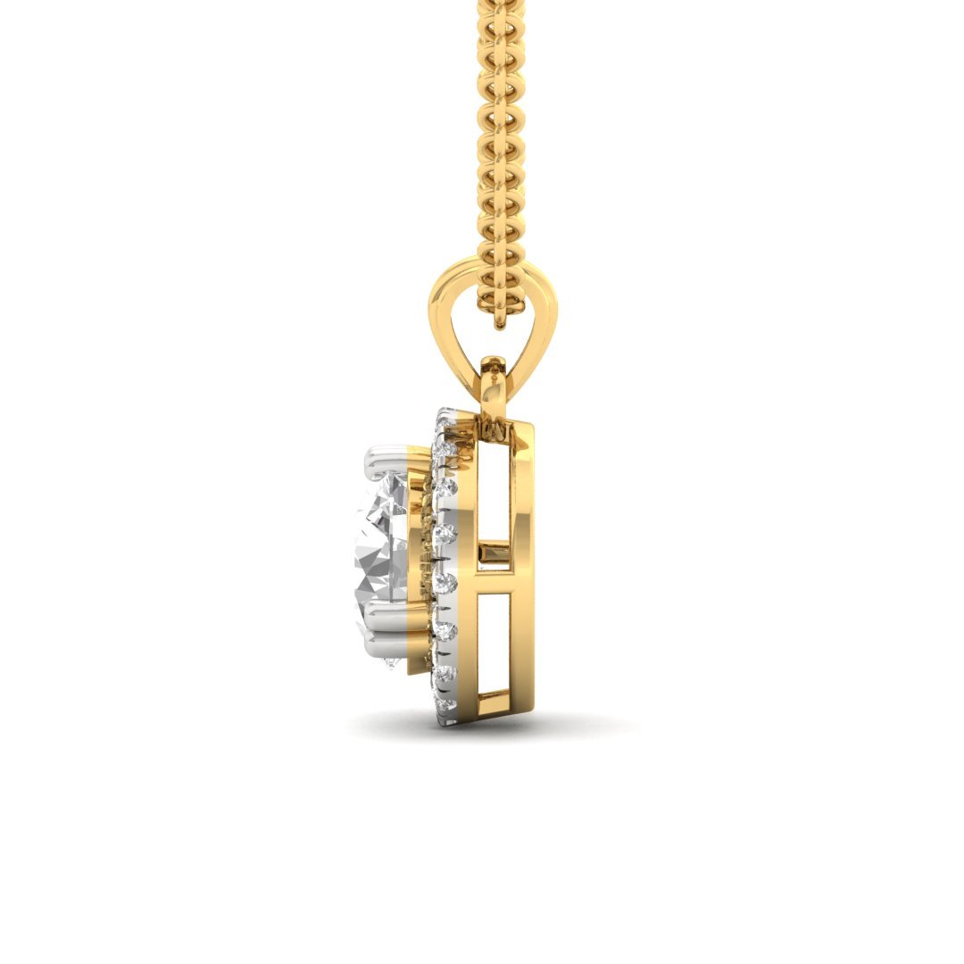 Round Cut Diamond Halo Pendant (Without Chain) | Lab Grown CVD Diamond Solitaire Necklace with Round Accent Stones | 925 Silver | 10K | 14K | 18K - View 3