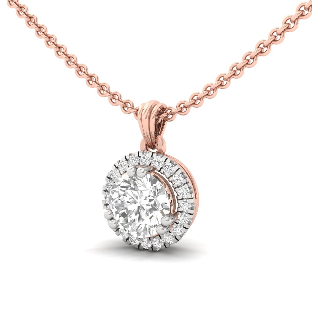 Round Cut Diamond Halo Pendant (Without Chain) | Lab Grown CVD Diamond Solitaire Necklace with Round Accent Stones | 925 Silver | 10K | 14K | 18K - View 2