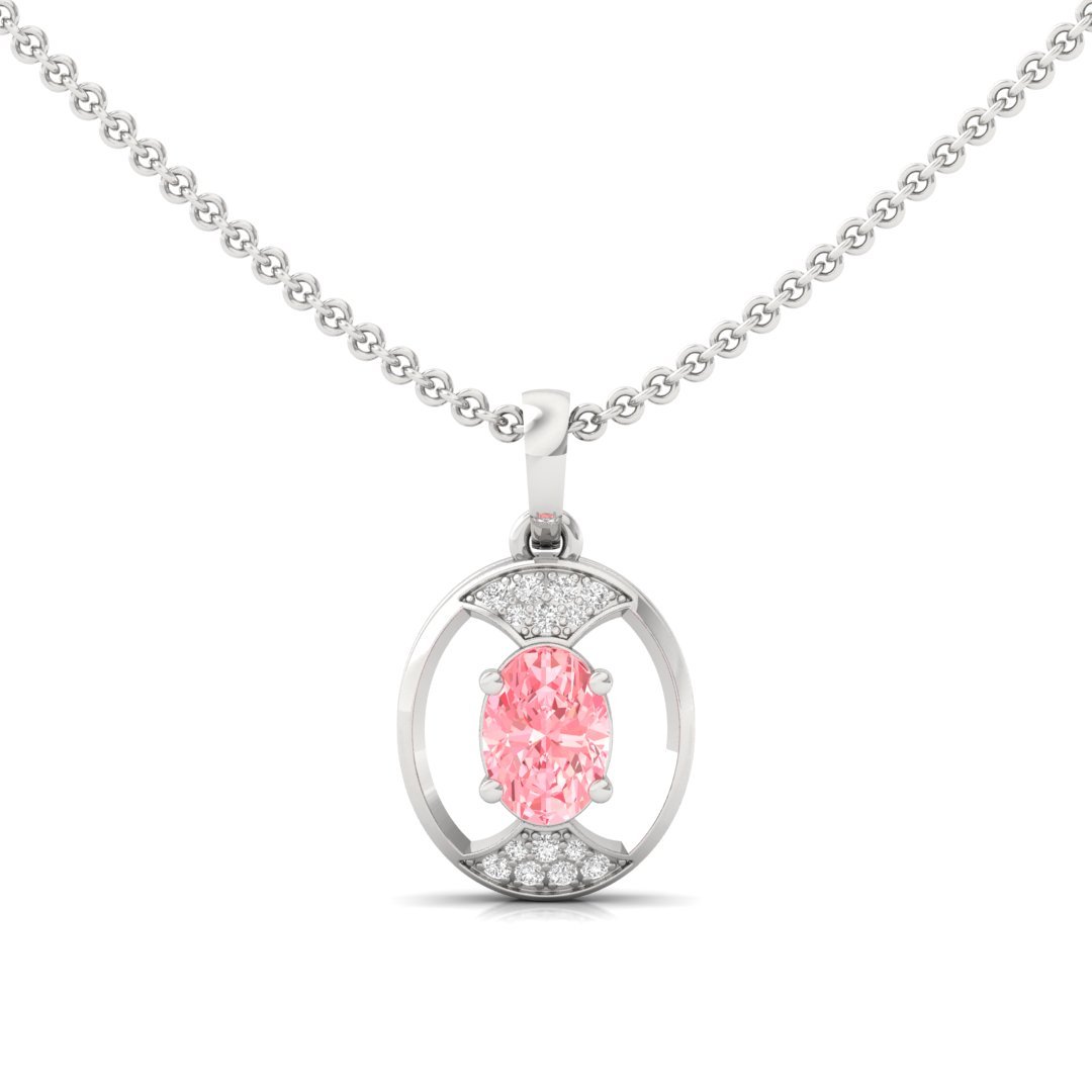 Pink Oval Cut Diamond Pendant (Without Chain) | Lab Grown CVD Diamond Necklace with Round Accents | 925 Silver | 10K | 14K | 18K - Main View