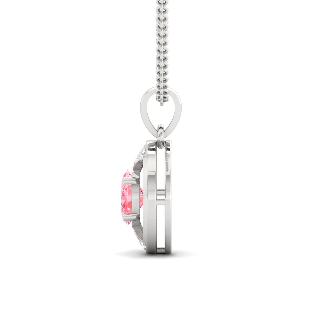 Pink Oval Cut Diamond Pendant (Without Chain) | Lab Grown CVD Diamond Necklace with Round Accents | 925 Silver | 10K | 14K | 18K - View 3