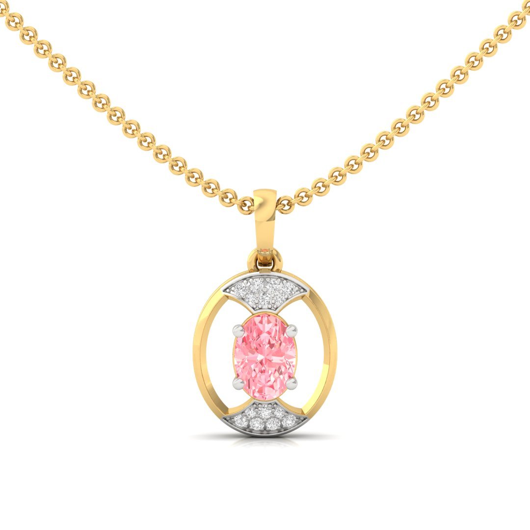 Pink Oval Cut Diamond Pendant (Without Chain) | Lab Grown CVD Diamond Necklace with Round Accents | 925 Silver | 10K | 14K | 18K - Gold Main View