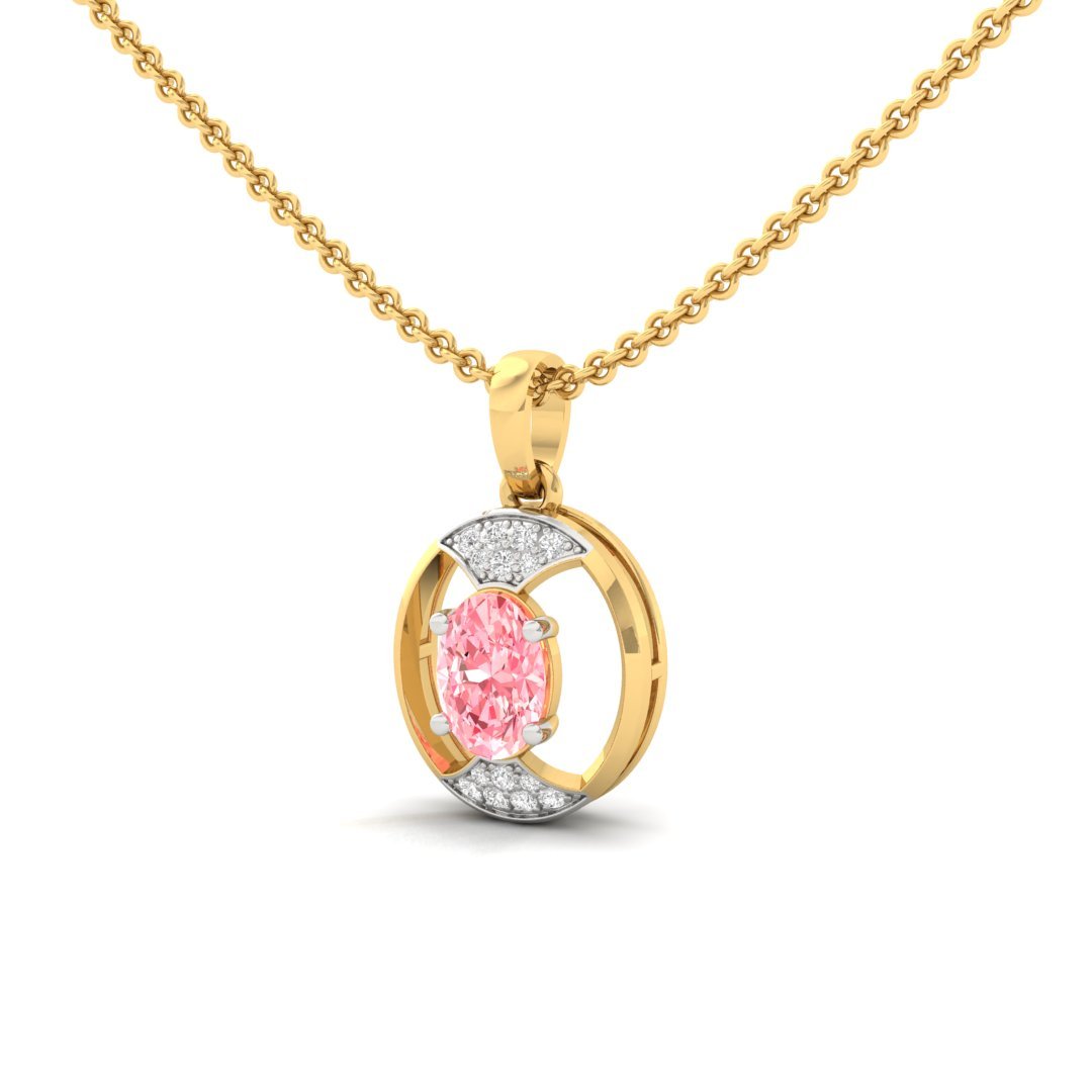 Pink Oval Cut Diamond Pendant (Without Chain) | Lab Grown CVD Diamond Necklace with Round Accents | 925 Silver | 10K | 14K | 18K - View 2