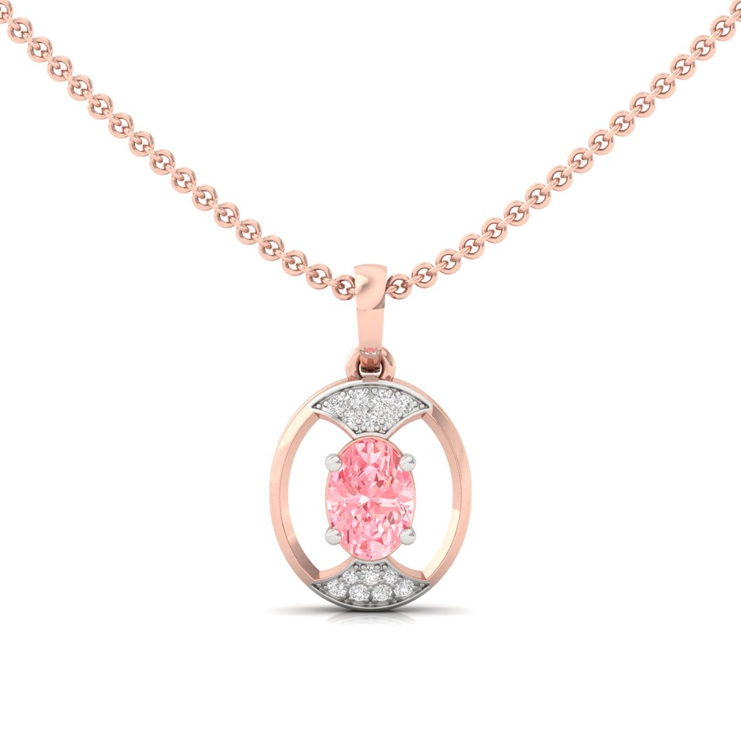 Pink Oval Cut Diamond Pendant (Without Chain) | Lab Grown CVD Diamond Necklace with Round Accents | 925 Silver | 10K | 14K | 18K - Rose Gold Main View