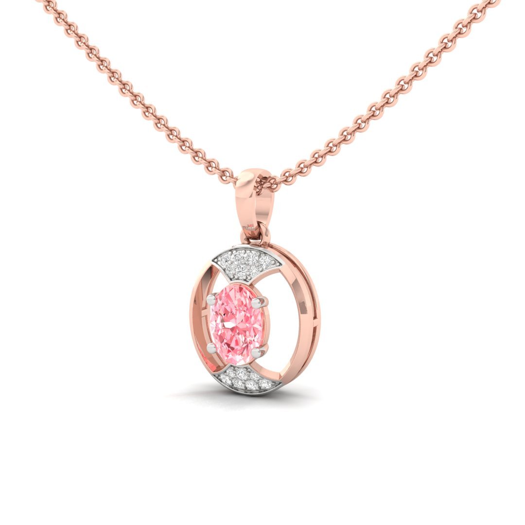 Pink Oval Cut Diamond Pendant (Without Chain) | Lab Grown CVD Diamond Necklace with Round Accents | 925 Silver | 10K | 14K | 18K - View 2