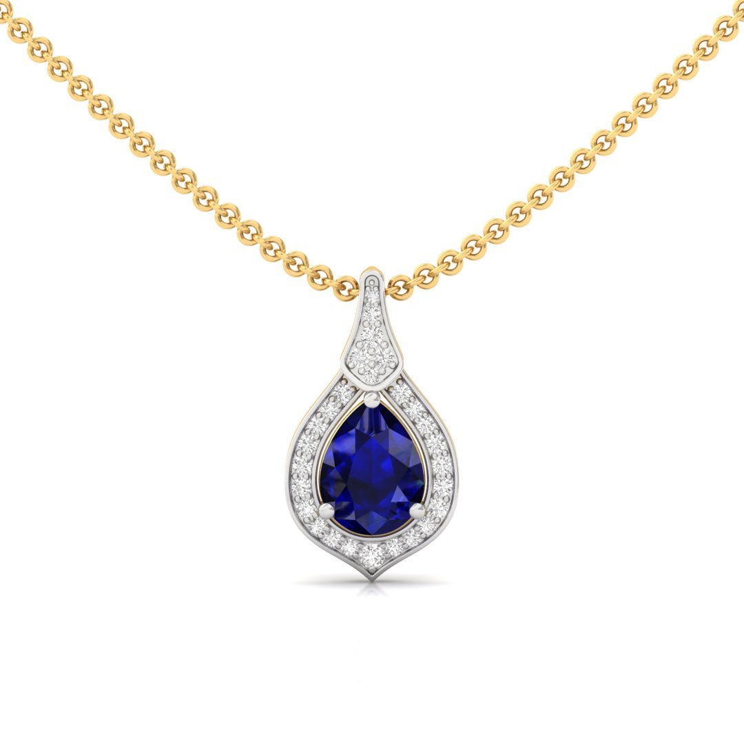 Blue Pear Cut Diamond Pendant (Without Chain) | Lab Grown CVD Blue Diamond Necklace with Round Accents | 925 Silver | 10K | 14K | 18K - Gold Main View