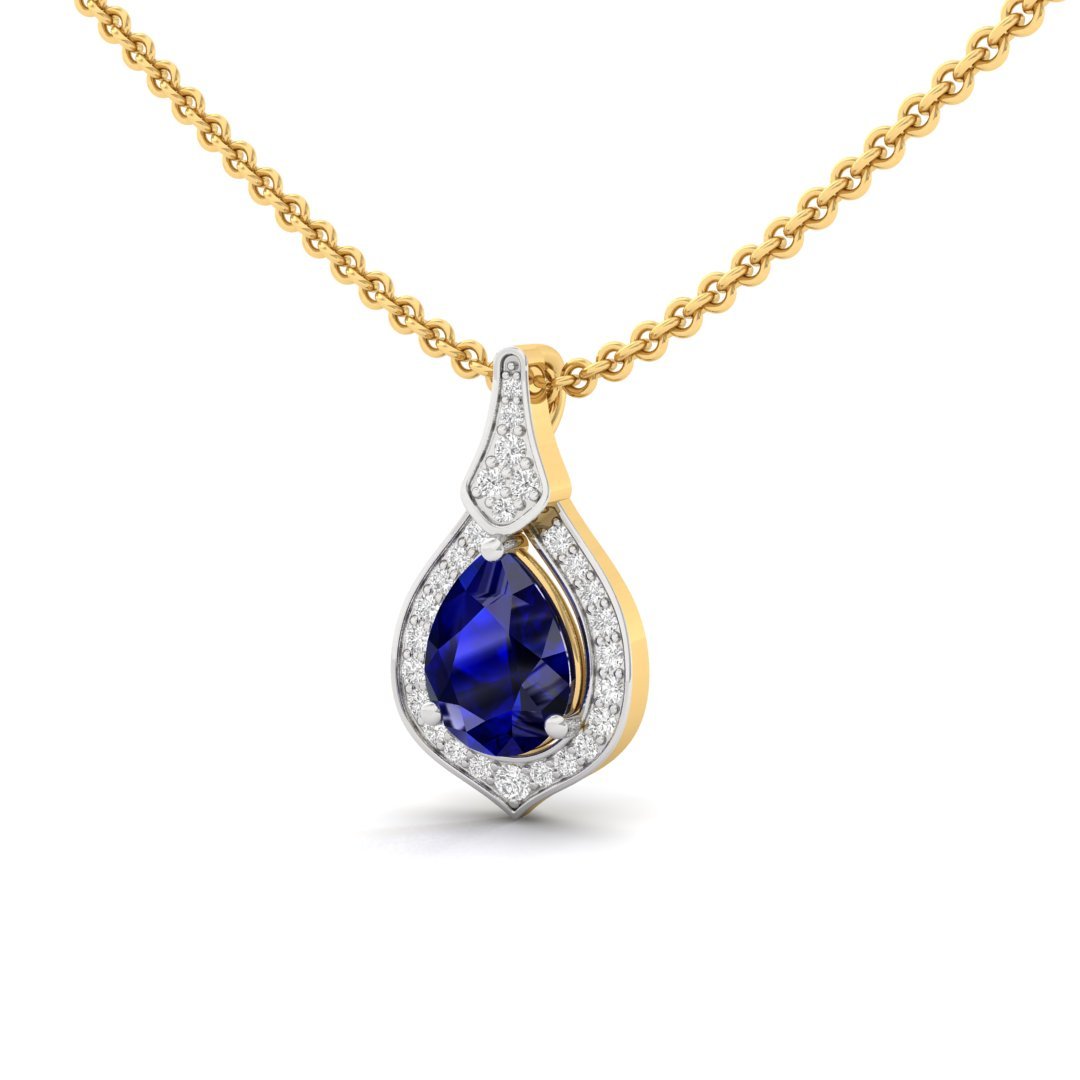 Blue Pear Cut Diamond Pendant (Without Chain) | Lab Grown CVD Blue Diamond Necklace with Round Accents | 925 Silver | 10K | 14K | 18K - View 2