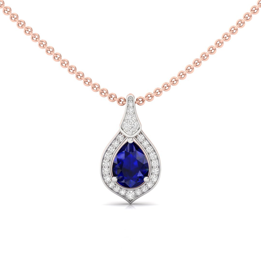 Blue Pear Cut Diamond Pendant (Without Chain) | Lab Grown CVD Blue Diamond Necklace with Round Accents | 925 Silver | 10K | 14K | 18K - Rose Gold Main View