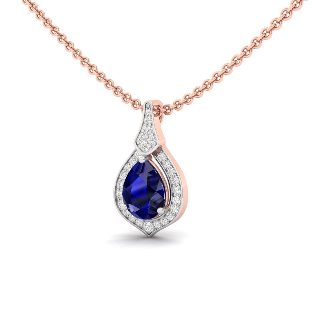 Blue Pear Cut Diamond Pendant (Without Chain) | Lab Grown CVD Blue Diamond Necklace with Round Accents | 925 Silver | 10K | 14K | 18K - View 2