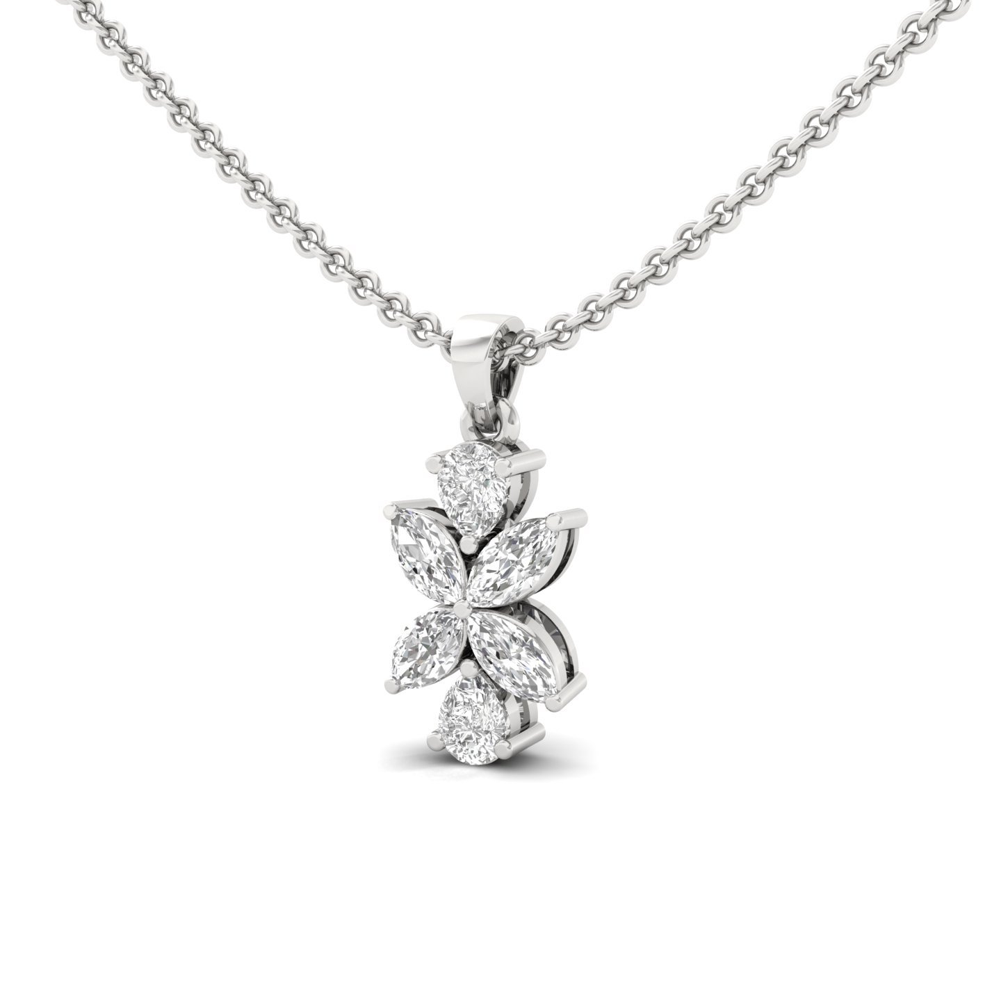 Marquise & Pear Cut Diamond Pendant with Emerald Accents (Without Chain) | Lab Grown CVD Diamond Jewellery | 925 Silver | 10K | 14K | 18K - View 2