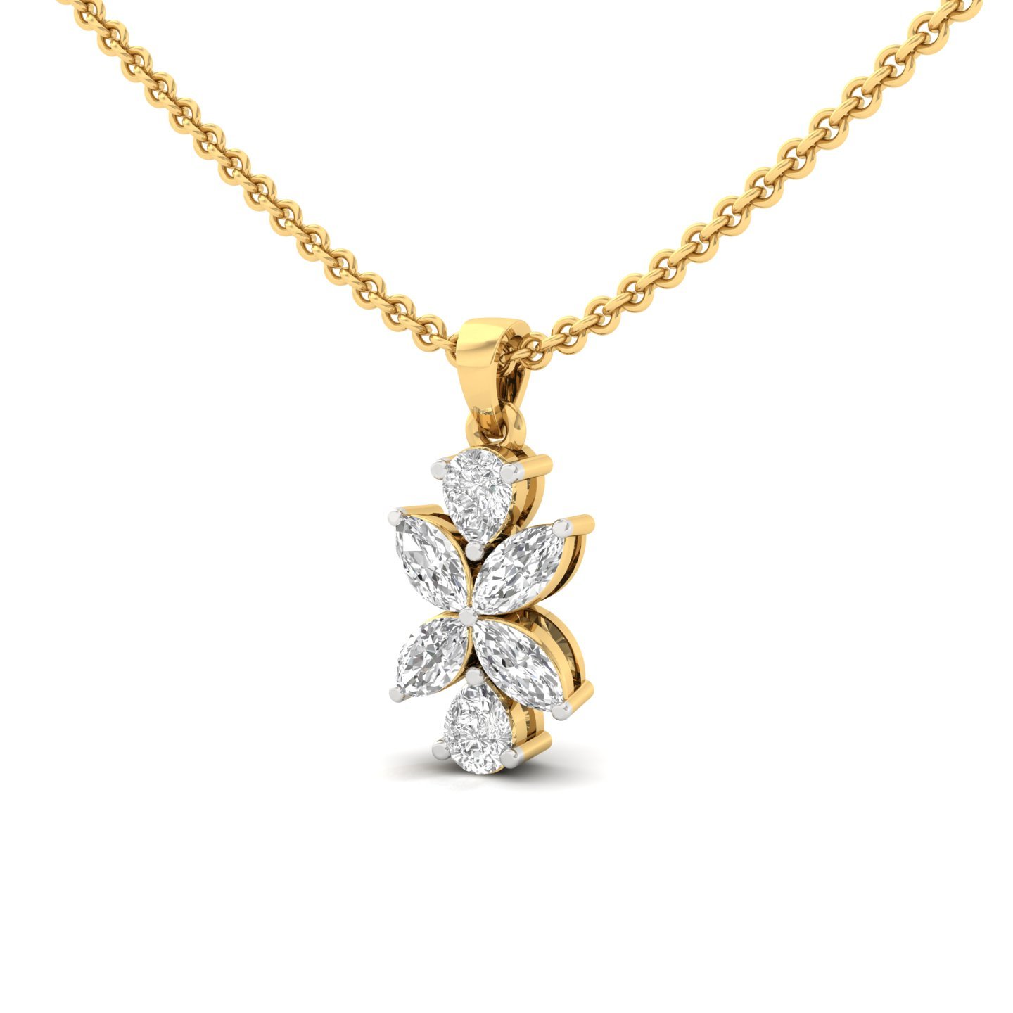 Marquise & Pear Cut Diamond Pendant with Emerald Accents (Without Chain) | Lab Grown CVD Diamond Jewellery | 925 Silver | 10K | 14K | 18K - View 2